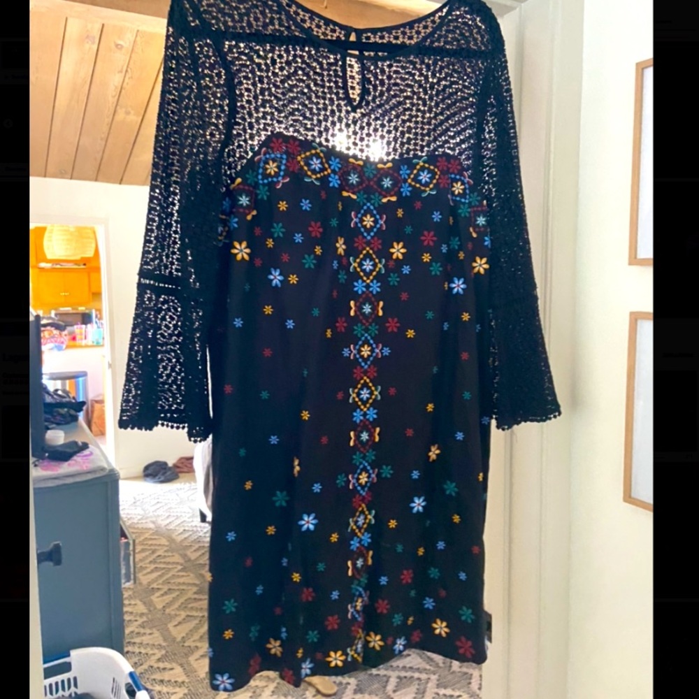 Anthropologie Akemi + Kin embroidered black dress.
